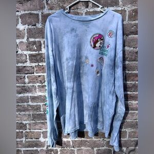 BUC-EES Light Blue 2x Graphic floral Long Sleeve Tee shirt